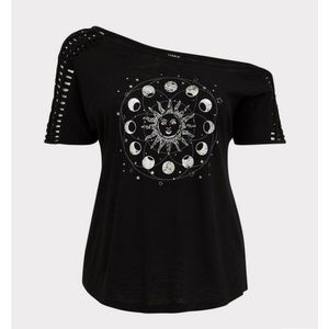 BLACK MOON & SUN SLUB JERSEY CUTOUT OFF SHOULDER TEE